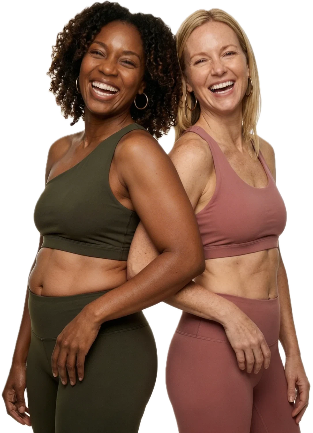 Two women smiling in athletic wear