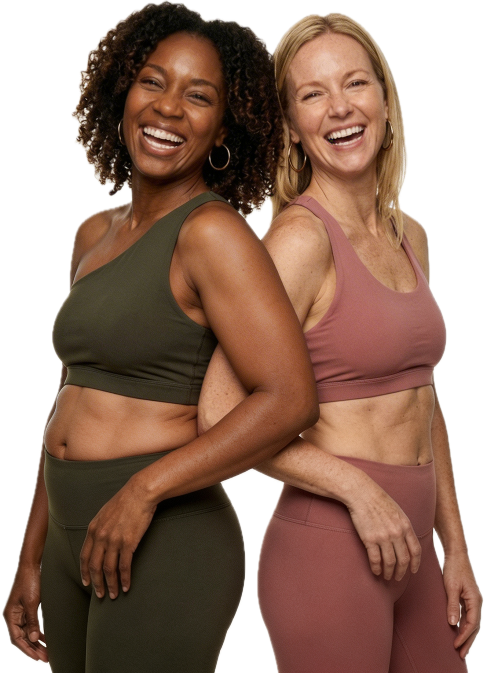 Two women smiling in athletic wear